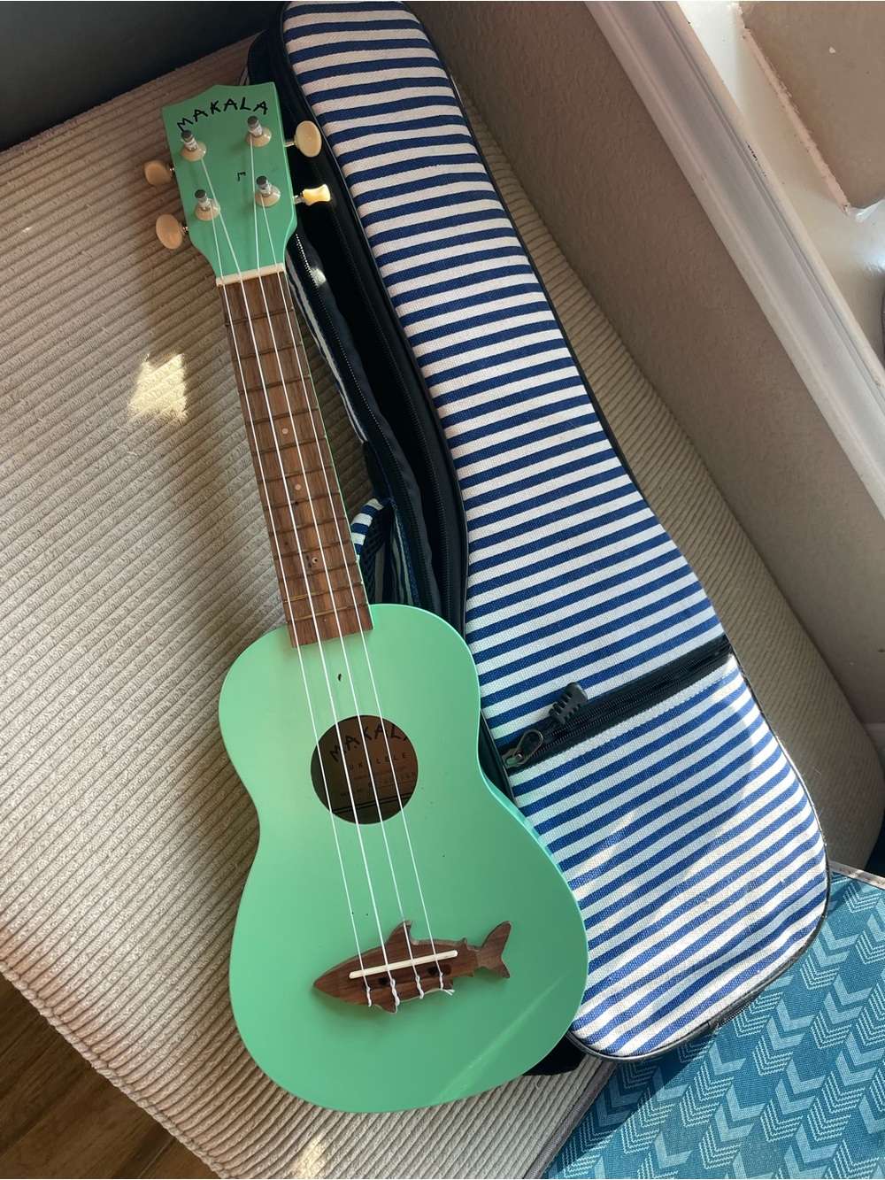 Mint Green Soprano Ukulele with Fish Bridge and Padded Zip Case